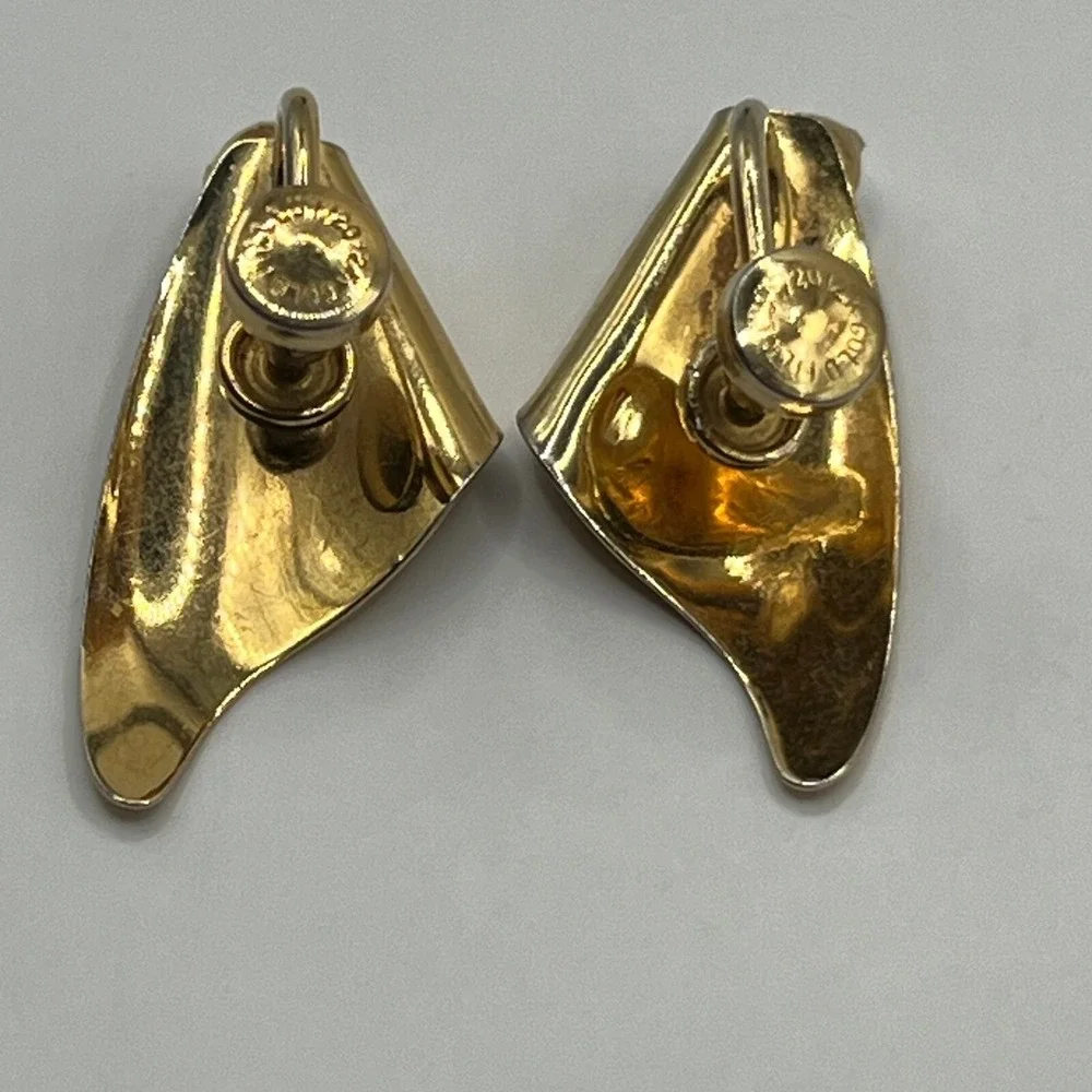 Vintage Screw Back Earrings Faux Pearl 1/20 12K GF Shiny Brushed‎ Freeform